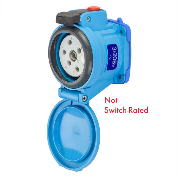 63-34163-972-352-843 - DSN30 RECEPTACLE POLY BLUE SIZE 2 TYPE 4X IP 69 3P+G 30A 208 VAC 60 Hz +2 AUX STRAIGHT INSERTION PADLOCK PAWL